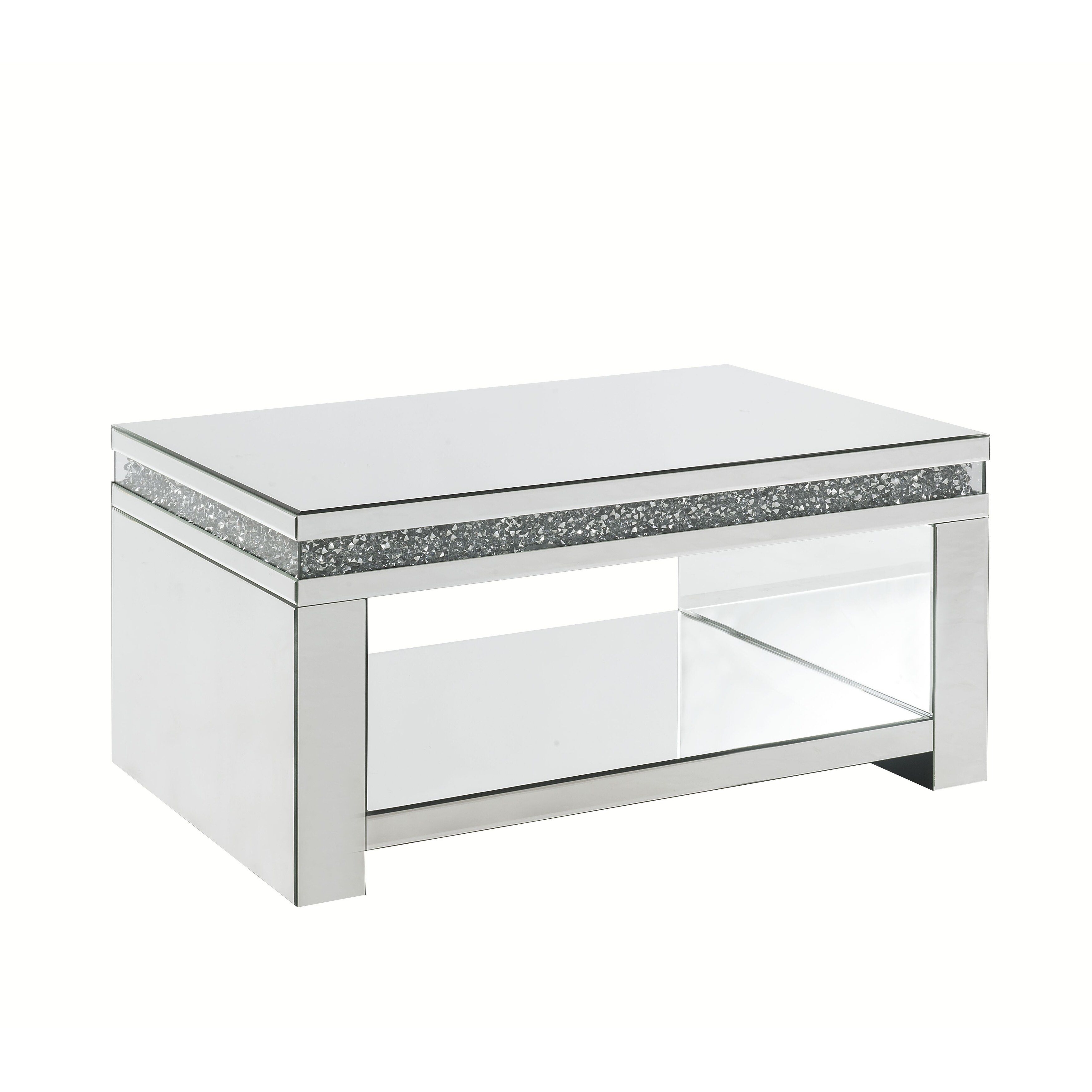 Acme Noralie Coffee Table In Mirrored And Faux Diamonds Overstock 32261146