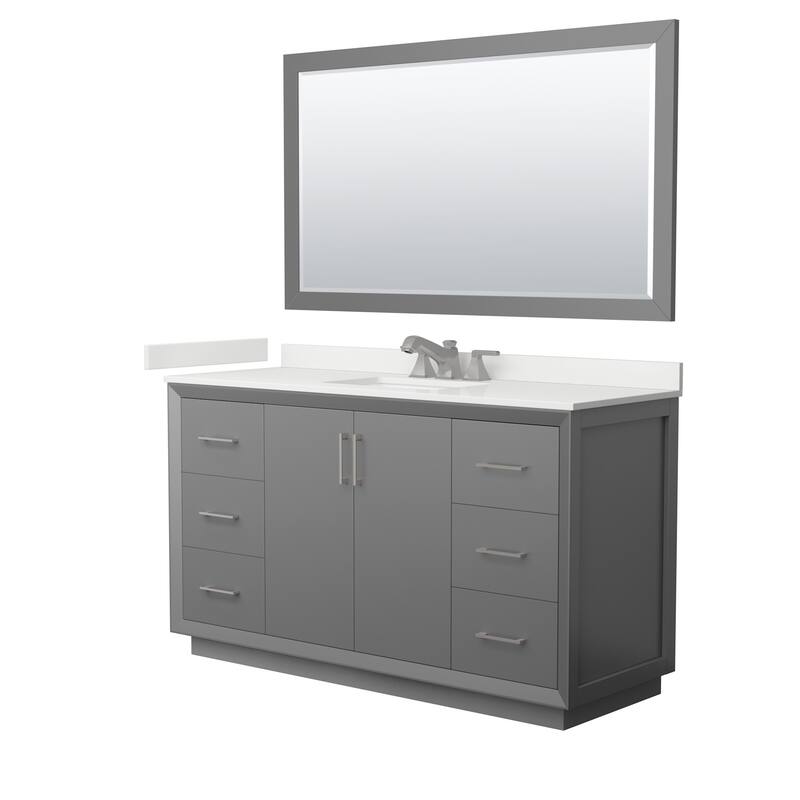 Wyndham Collection WCF414160S-QTZ-US3M58 Strada 60" Free Standing - Dark Gray / White Quartz Top / Brushed Nickel