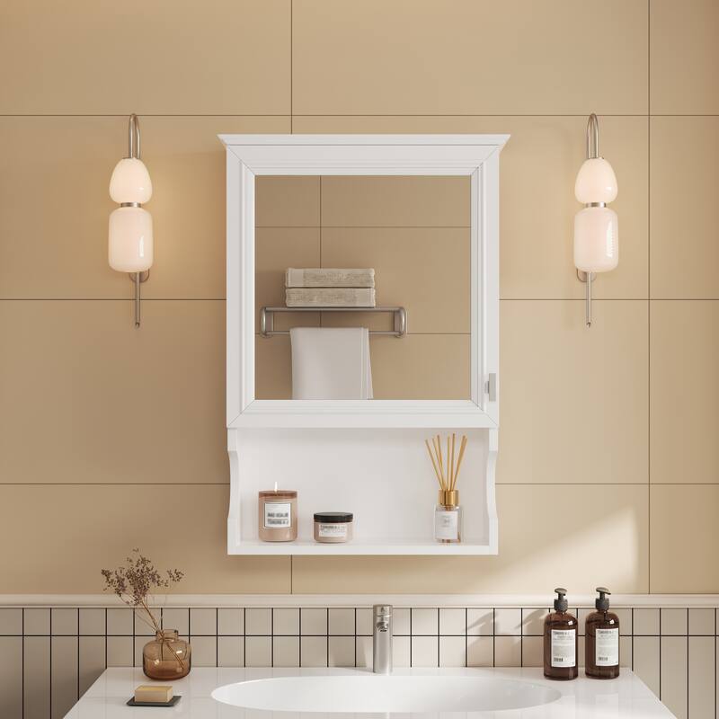 20"Wall Mounted Bathroom Storage Cabinet with Mirror, Wall Mounted Home Storage with Door, Mirrored Wall Medicine Cabinet - White