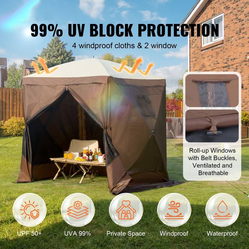 6x6FT Pop Up Gazebo Tent with Mesh Sides & Removable Wind Panels