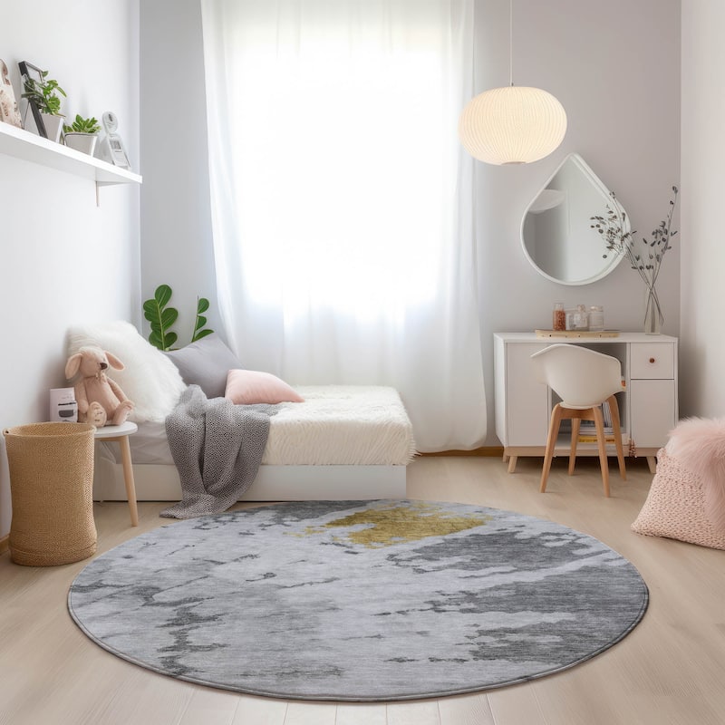 Machine Washable Indoor/ Outdoor Chantille Tie Dye Modern Rug - Gray - 8' x 8'