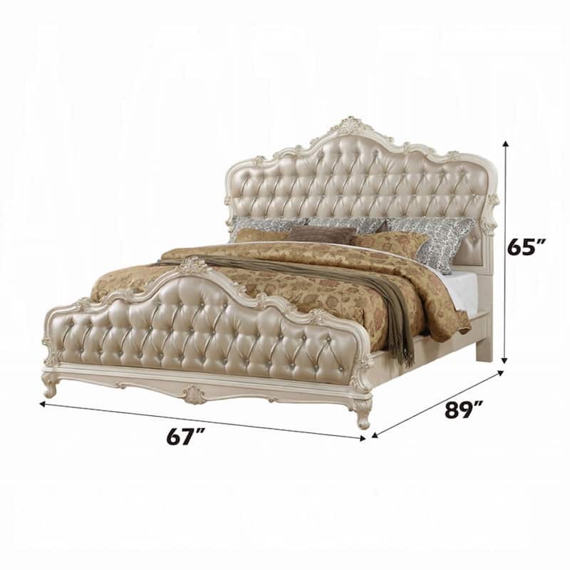 Classy Traditional Style Queen Bed, Gold and White
