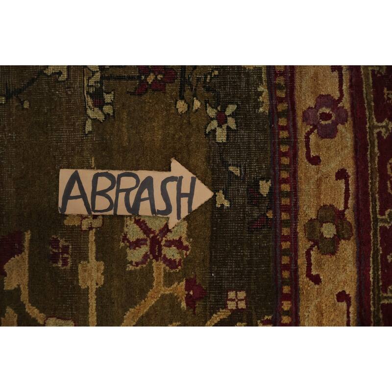 Hand Knotted Oriental 100% Wool Carpet Traditional Floral Green Agra Area Rug - 14' 10'' X 13' 1''