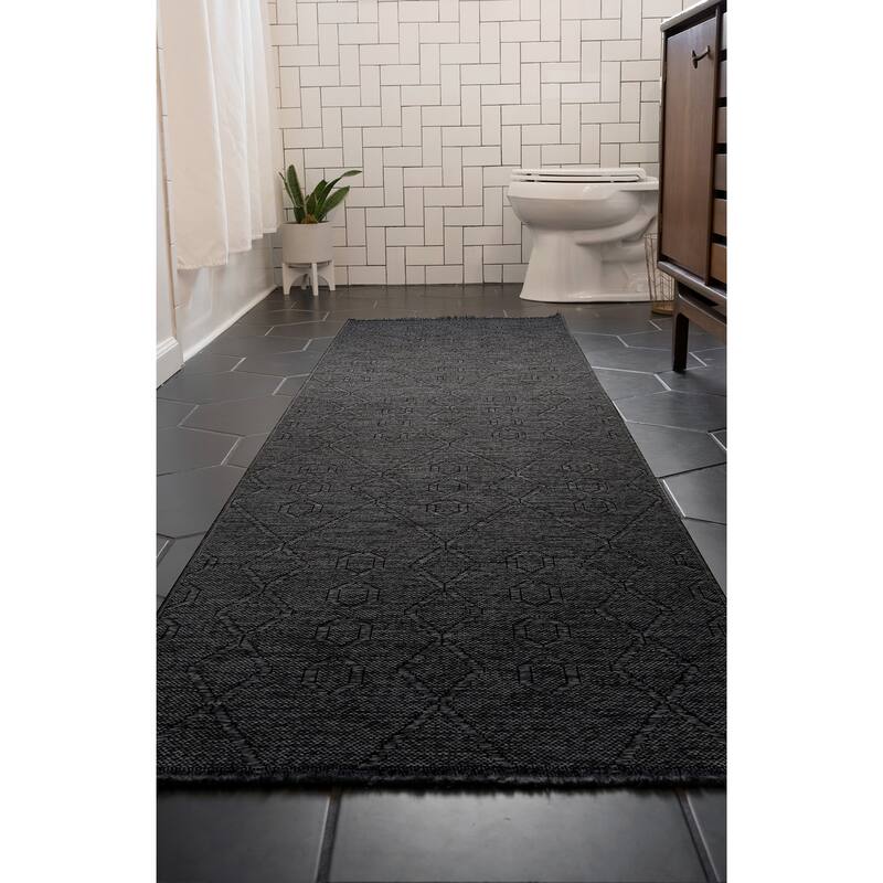 Alameda Solid Color Geometric Machine Washable Indoor Area Rug - 2'3'' x 7'7'' - Dark Gray/Ash