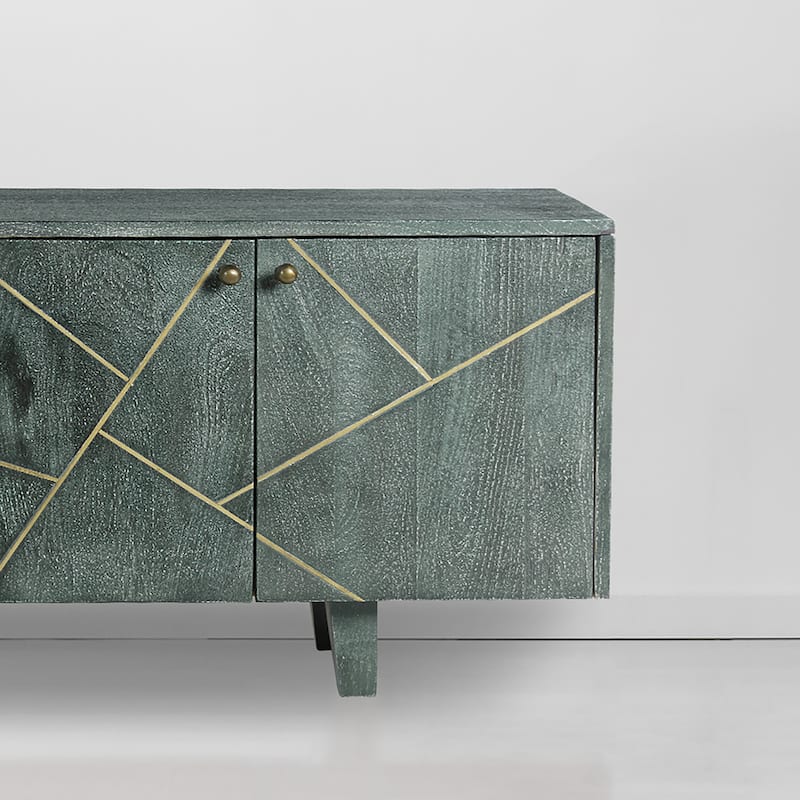 Dane River of Goods Grey and Gold-Colored Wood Cabinet with Metal Hardware - 54" x 13" x 20"