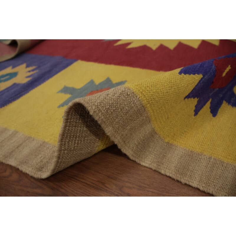 Hand Woven Oriental 100% Wool Carpet Southwestern Tribal Multi-Colored Kilim Area Rug - 9' 9'' X 7' 10''