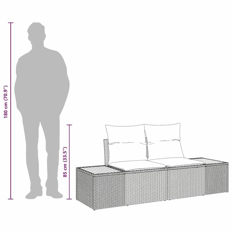 vidaXL 2-Seater Garden Sofa with Cushions Black Poly Rattan - 24.4 x 72.4 x 27.2