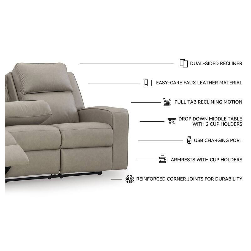 Signature Design by Ashley Lavenhorne Pebble Reclining Sofa with Drop Down Table - 87"W x 42"D x 43"H