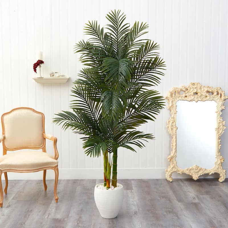 6' Golden Cane Artificial Palm Tree in White Planter - 13"