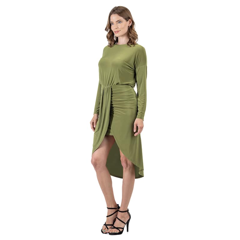 24seven Comfort Apparel Long Sleeve Dressy Tulip Skirt Knee Length Dress