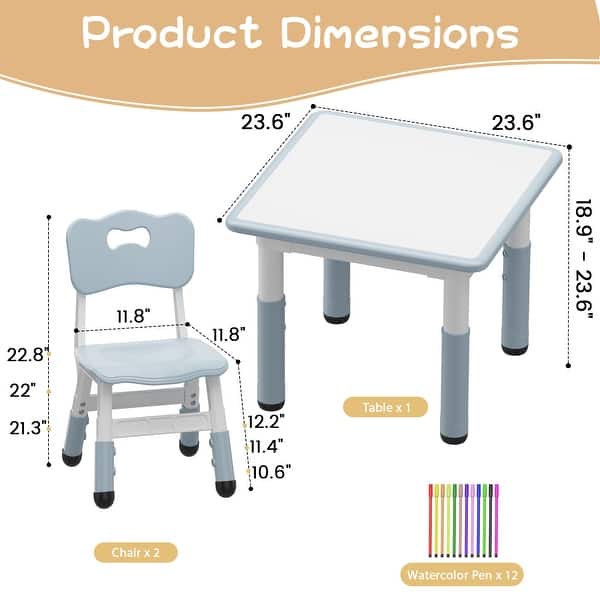Height Adjustable Kids Table and 2 Chairs Set - N/A