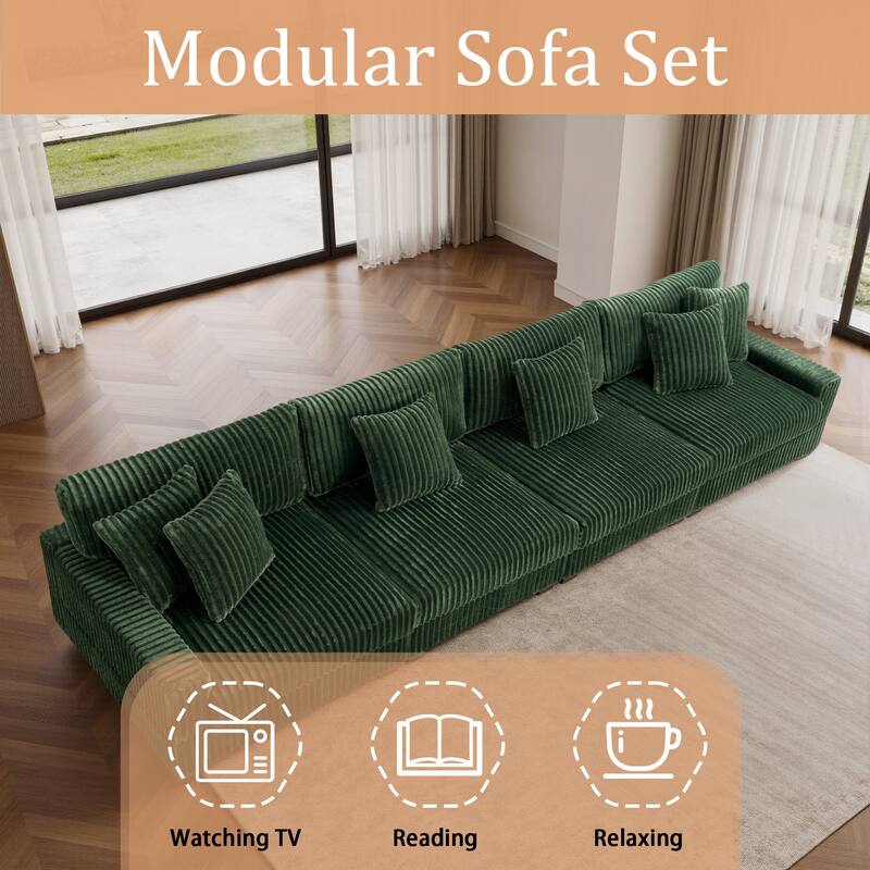 Modular Cotton Flannel Plush Sectional Sofa with Ottomans