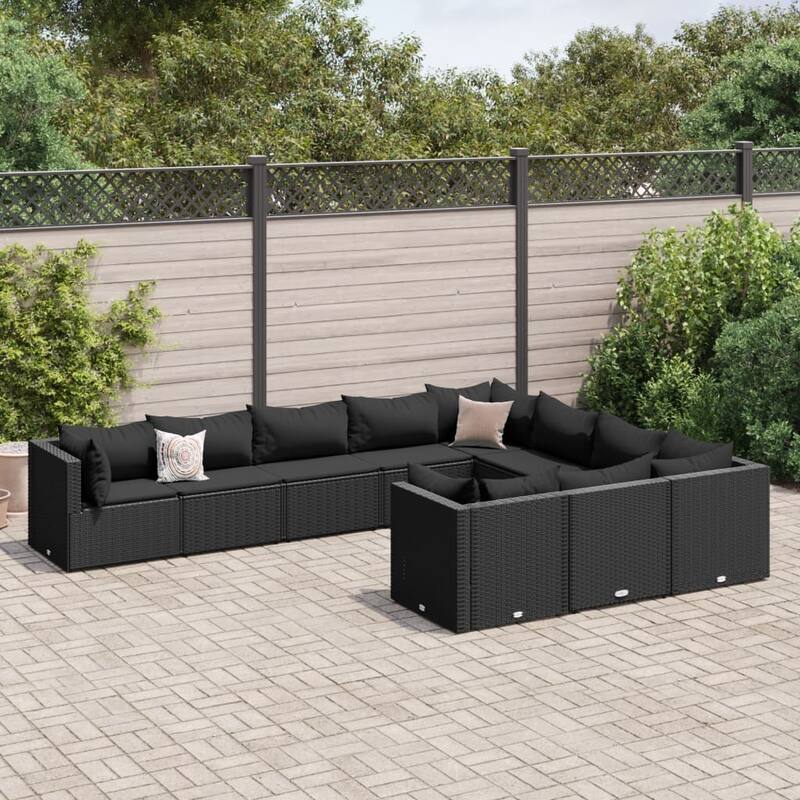 vidaXL Patio Sofa Set with Cushions Lounge Setting Outdoor Furniture Poly Rattan - 9.8 x 9.8 x 8.9 - Black 10 piece without table