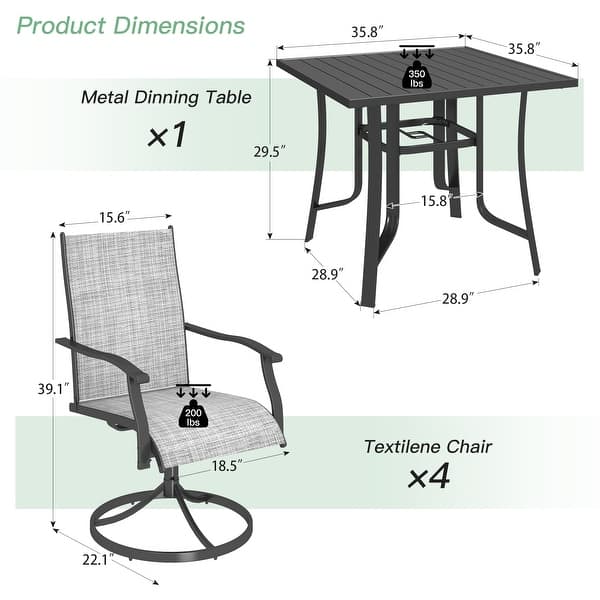 dimension image slide 32 of 33, Patio Dining Set, Outdoor Dining Table and Chairs Set with Textilene Chairs, Adjustable Umbrella Hole for Garden, Backyard