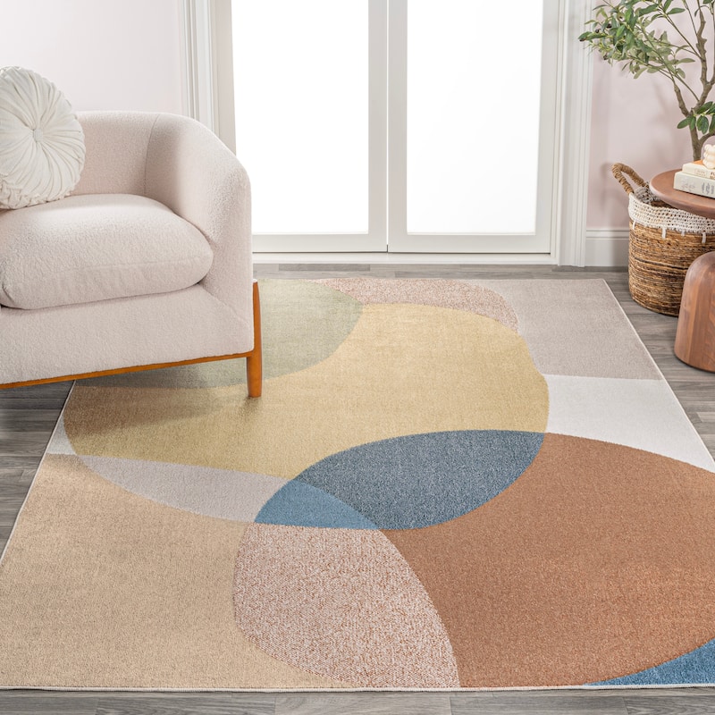 JONATHAN Y Riley Geometric Kids & Novelty Machine-Washable Multi Area Rug