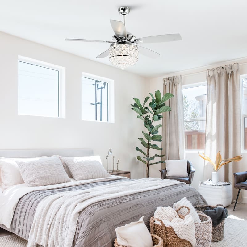 52" Indoor Crystal Chandelier Ceiling Fan with Light and Remote Control - 52 in