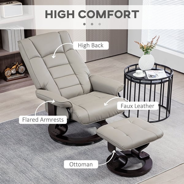dimension image slide 0 of 4, HOMCOM Swivel Recliner Chair and Ottoman, Faux Leather Reclining Chair with High Back