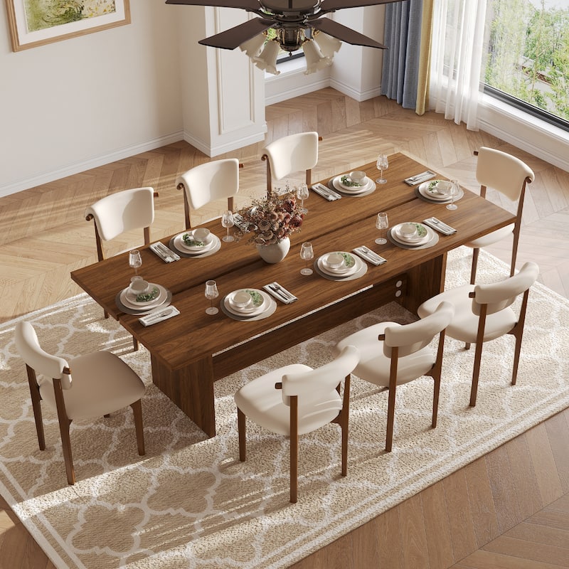 86.7" Mid Century Modern Wood Dining Table, Retangular Brown Wood Kitchen Table for 8-10