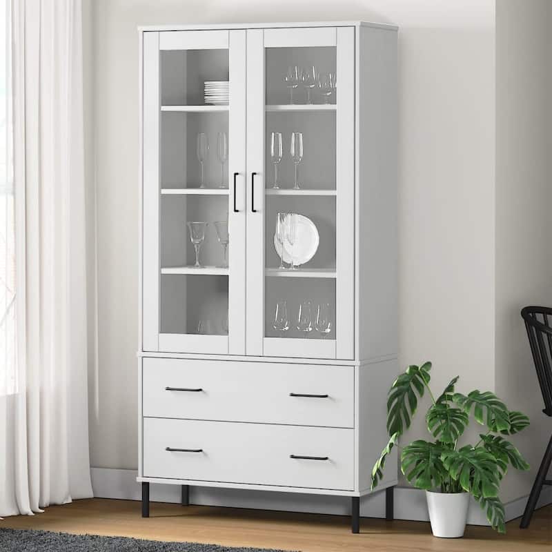 vidaXL Bookshelf Book Cabinet with Metal Legs Storage Cabinet OSLO Solid Wood - 33.5" x 13.8" x 67.9"