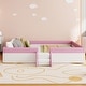 preview thumbnail 2 of 48, Upholstered Floor Bed Fence Bed Slat Platform Bed with Fence and Second Level Ladder, Anti-collision Frame for Kids Toddler
