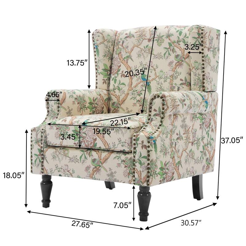 Set of 2 Patterned Upholstered Accent Chair for Living Room