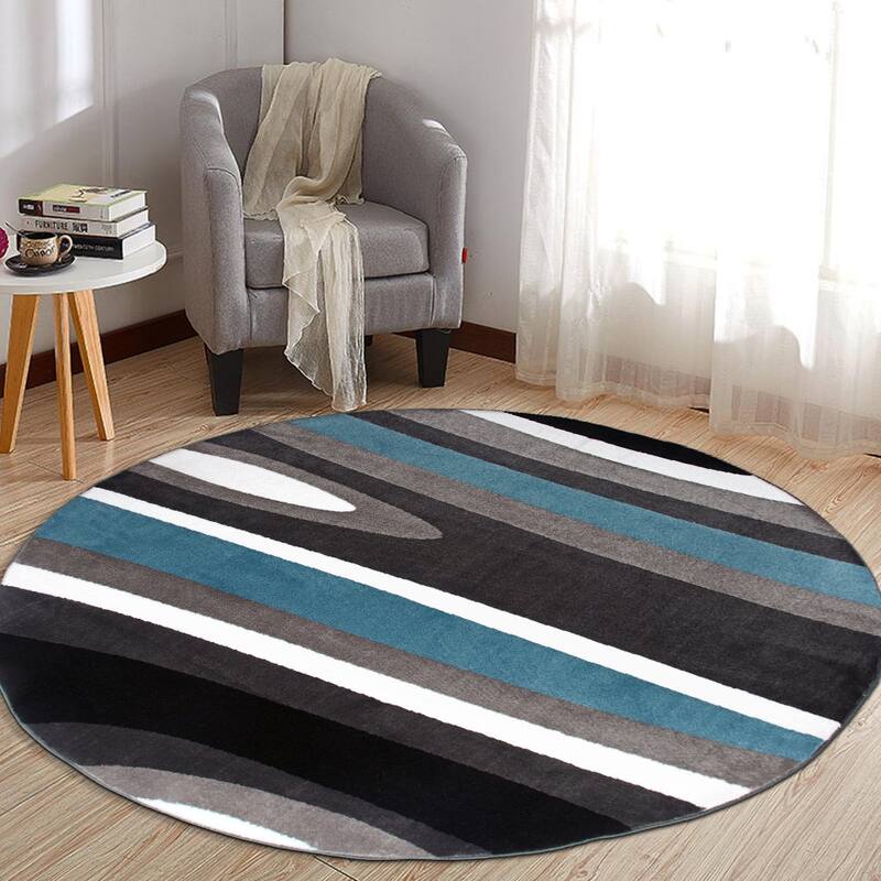 World Rug Gallery Abstract Contemporary Modern Area Rug - 6'6" round - Blue