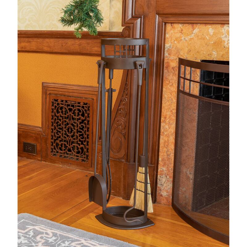 Achla Designs Arts and Crafts Fireplace Set of 4 Tools, 33.5 Inch Tall, Roman Bronze Finish