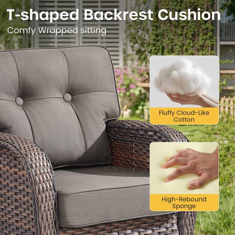 Gymojoy 5-Piece Outdoor Wicker Swivel Chair Set with Ottomans & Side Table, 5" Thick Cushions