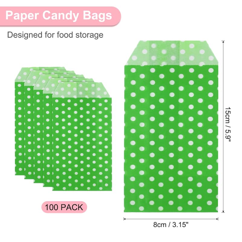 100Pcs Kraft Paper Treat Bags, Greaseproof Candy Bags Flat Favor Bags - Fruit Green - 6" x 3"