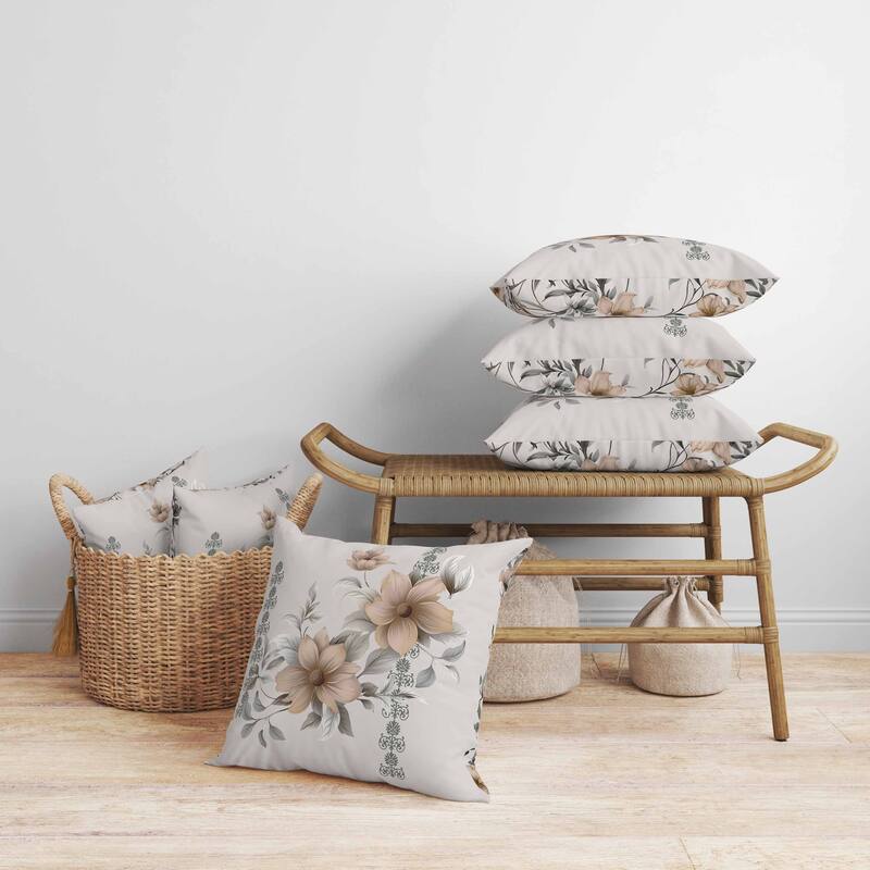 Petal Perfection Faux Suede Reversible Throw Pillow Grey and Timberwolf