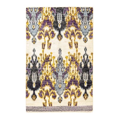 Overton Hand Knotted Wool Vintage Inspired Modern Contemporary Modern Ivory Area Rug - 4 x 6