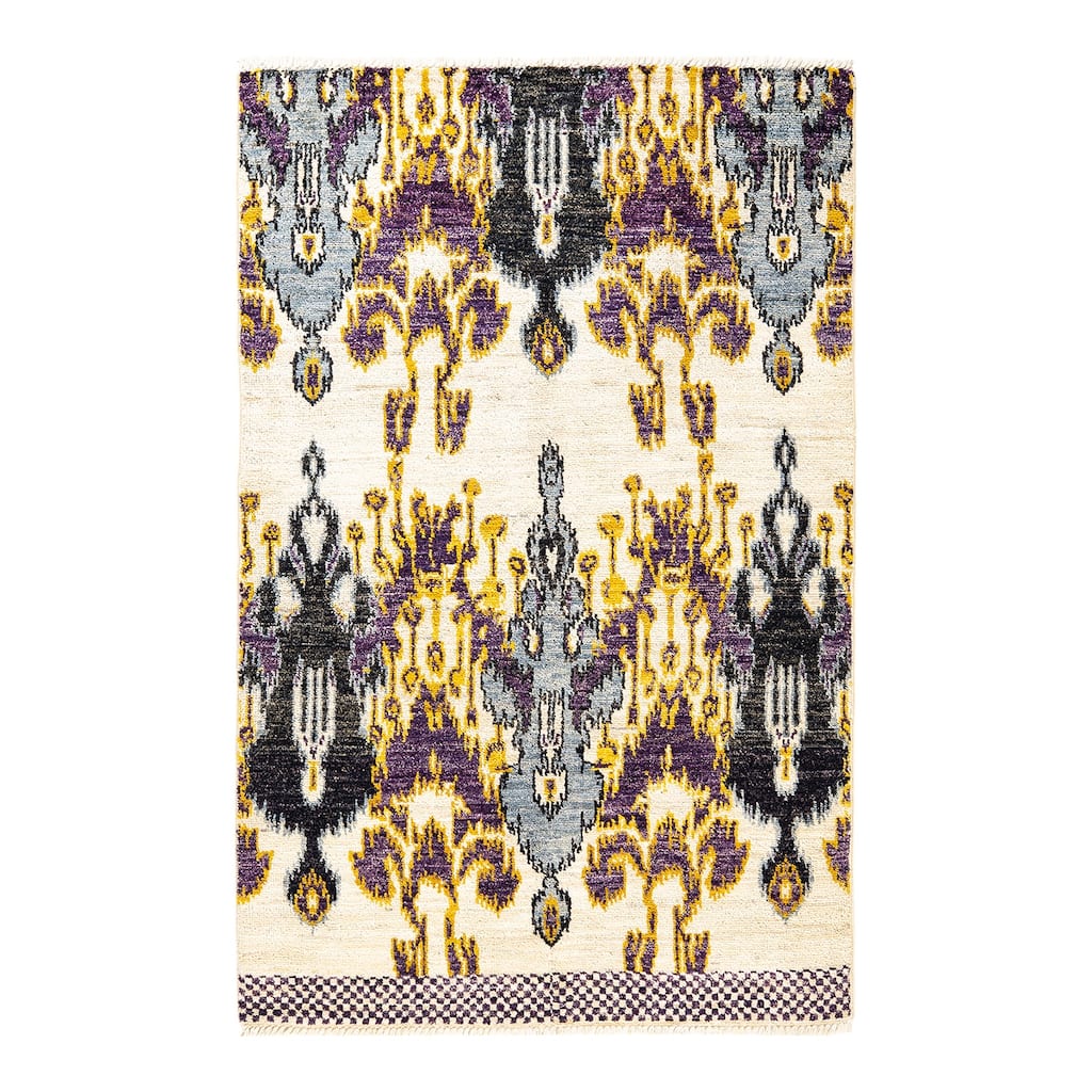 Overton Hand Knotted Wool Vintage Inspired Modern Contemporary Modern Ivory Area Rug - 4 x 6