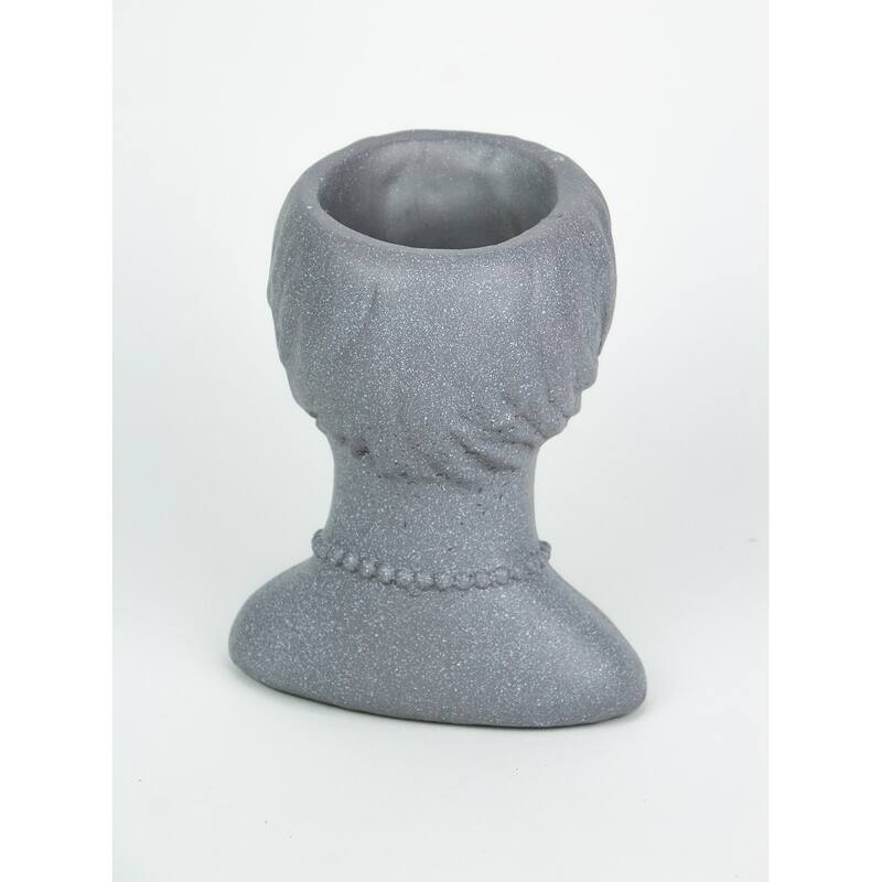 Roaring 20'S Flapper Lady Gray Concrete Head Mini Planter 6 Inch - 6 X 5 X 4 inches