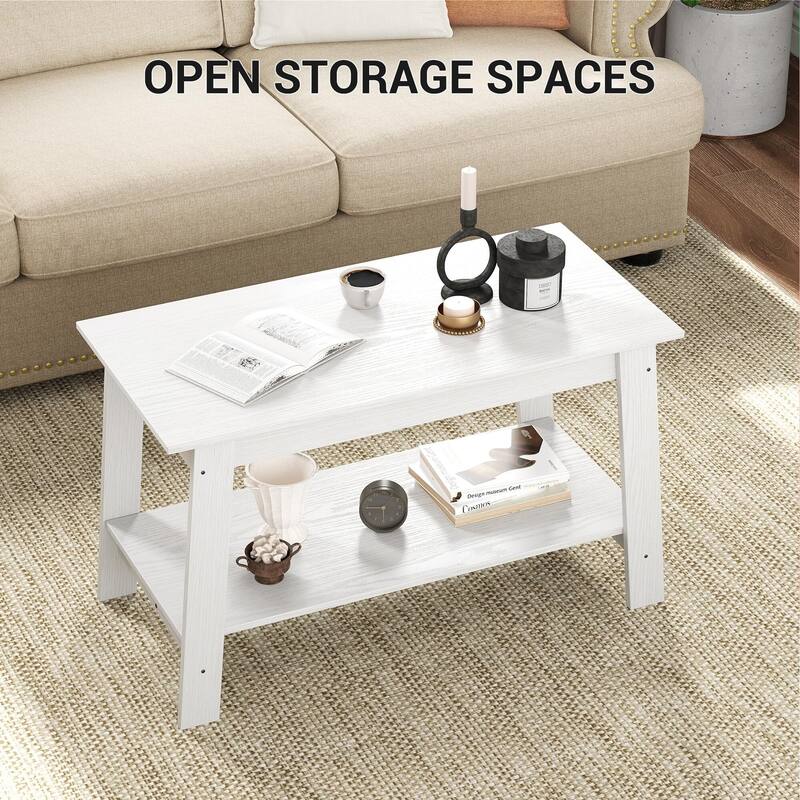 2-Tier Industrial Coffee Table with Storage Shelf