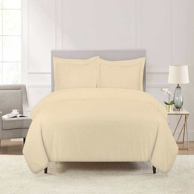 Pointehaven Flannel 180 GSM Brushed Soft Cotton Oversized Solid Duvet Sets - Full - Queen - Parchment