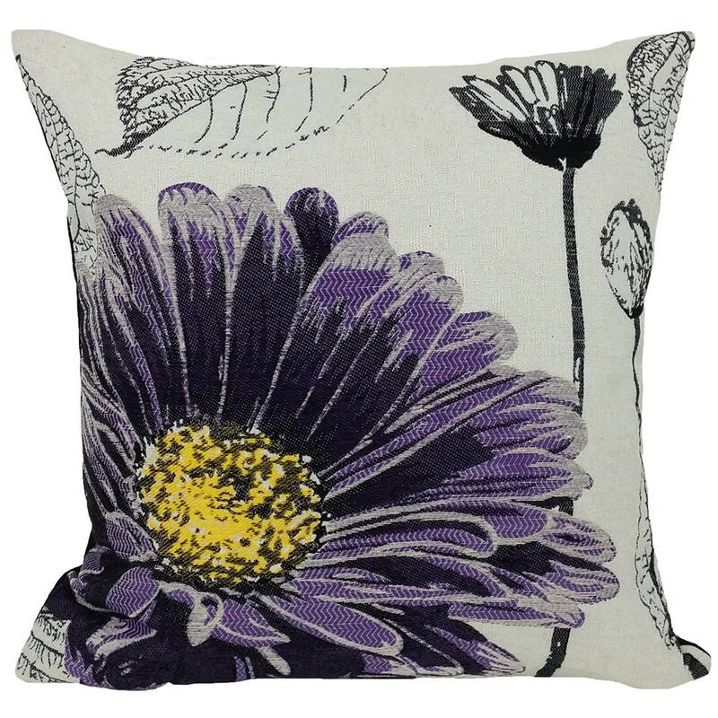18"x18" Purple Polyester and Cotton blend Floral Zippered Pillow