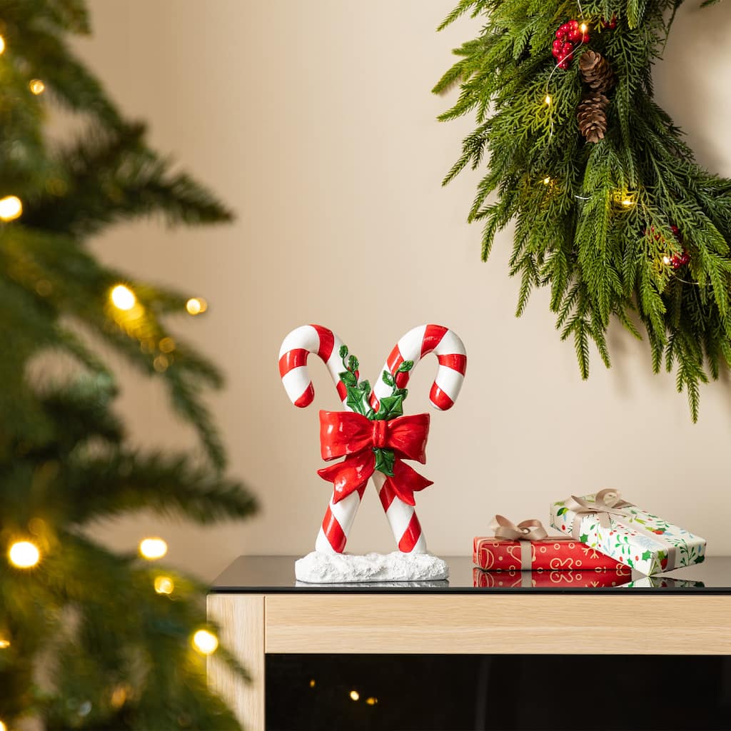 Glitzhome 10"H Christmas Resin Candy Cane Table Decor