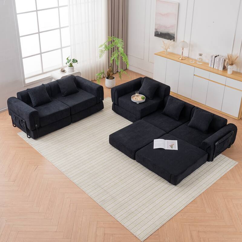 Folding Recliner Sofa 3-seater Straight Row Sectional Sofa Convertible Sleeper Sofa Bed, Fold Out Floor Couch Modular Sofa