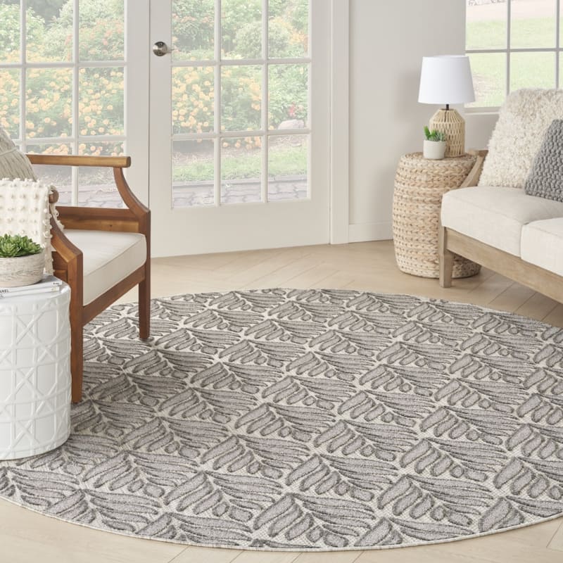 Allusi Garden-Inspired Sun-Resistant Colors Trendy Modern Round Outdoor Rug - 8' Round