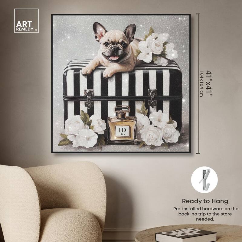 Frenchie Luggage Flowers Canvas by Art Remedy