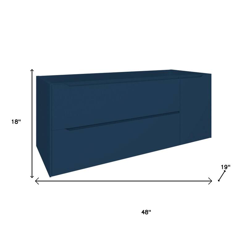 HomeRoots 48" Blue Wood Floating Bathroom Vanity With White Sink And Two Drawers - 48.00 in. x 18.00 in. x 19.00 in.