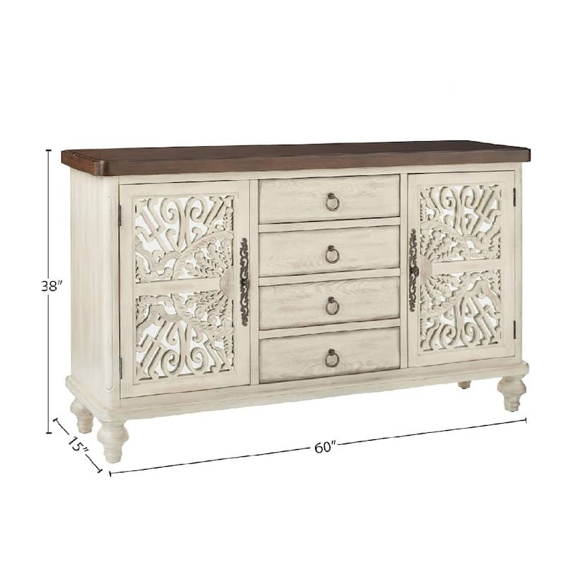 2 Doors and 4 Drawers Console Table in Antique White