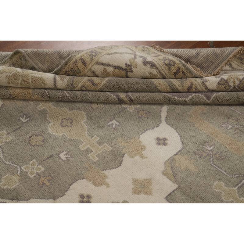 Transitional Beige Oushak Indian Area Rug Handmade Wool Carpet - 8'9" x 12'1"