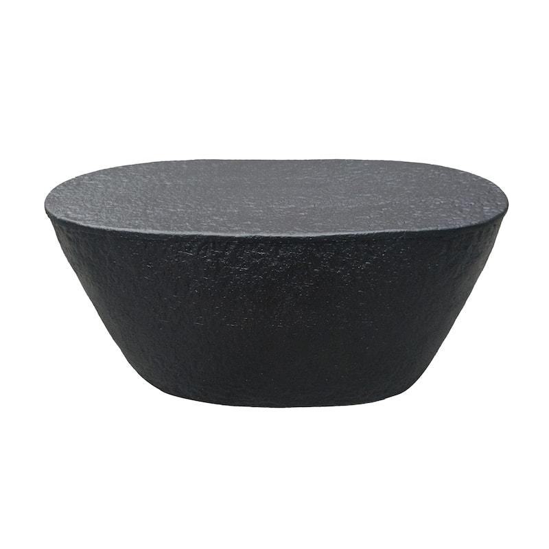 Josi 36 Inch Coffee Table, Handcrafted Hammered Design, Matte Black Sculptural Aluminum Frame
