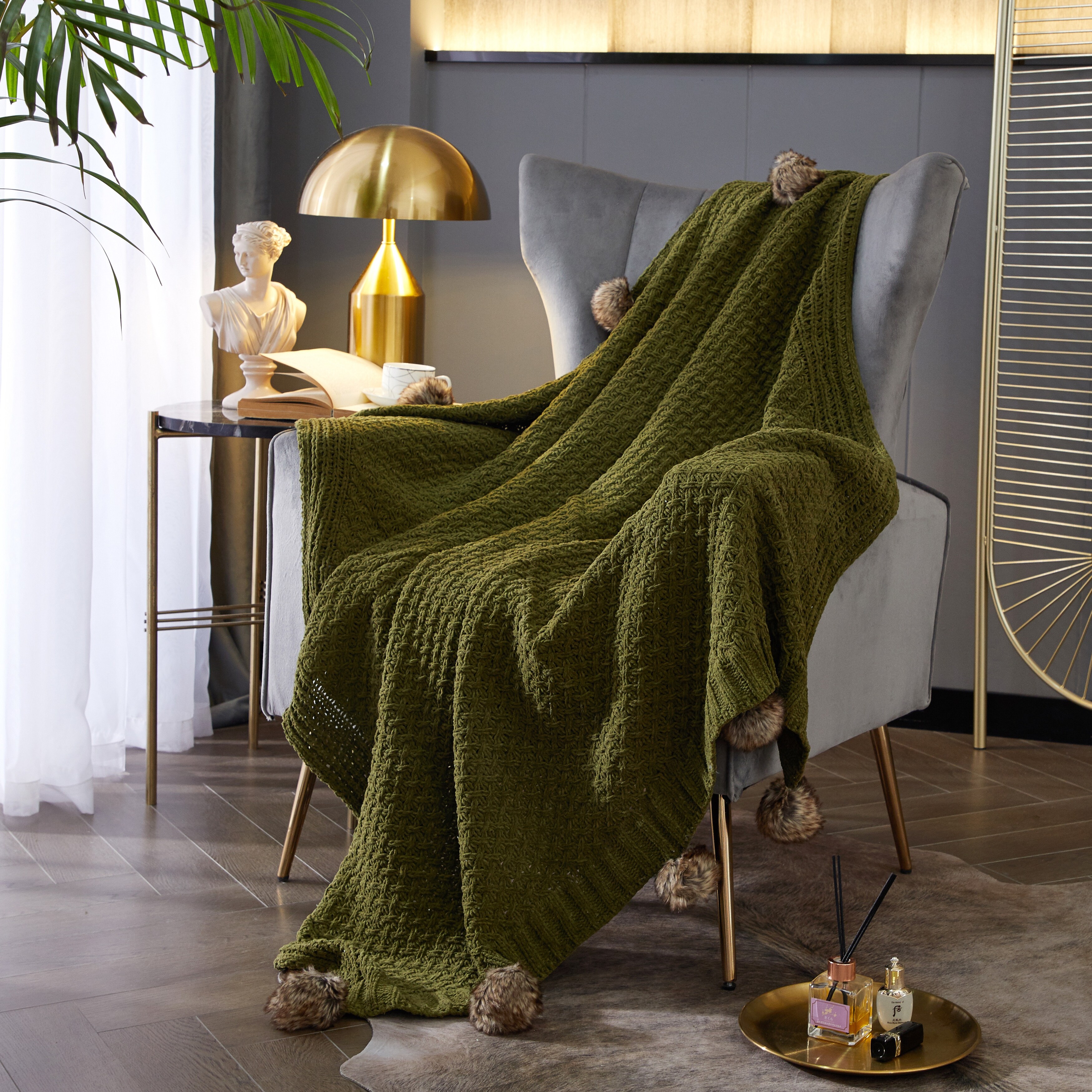 Faux fur pom pom throw store