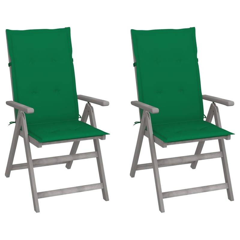 vidaXL Outdoor Recliner Chairs Patio Chair with Cushions Solid Wood Acacia - 2-Piece Sets - Green