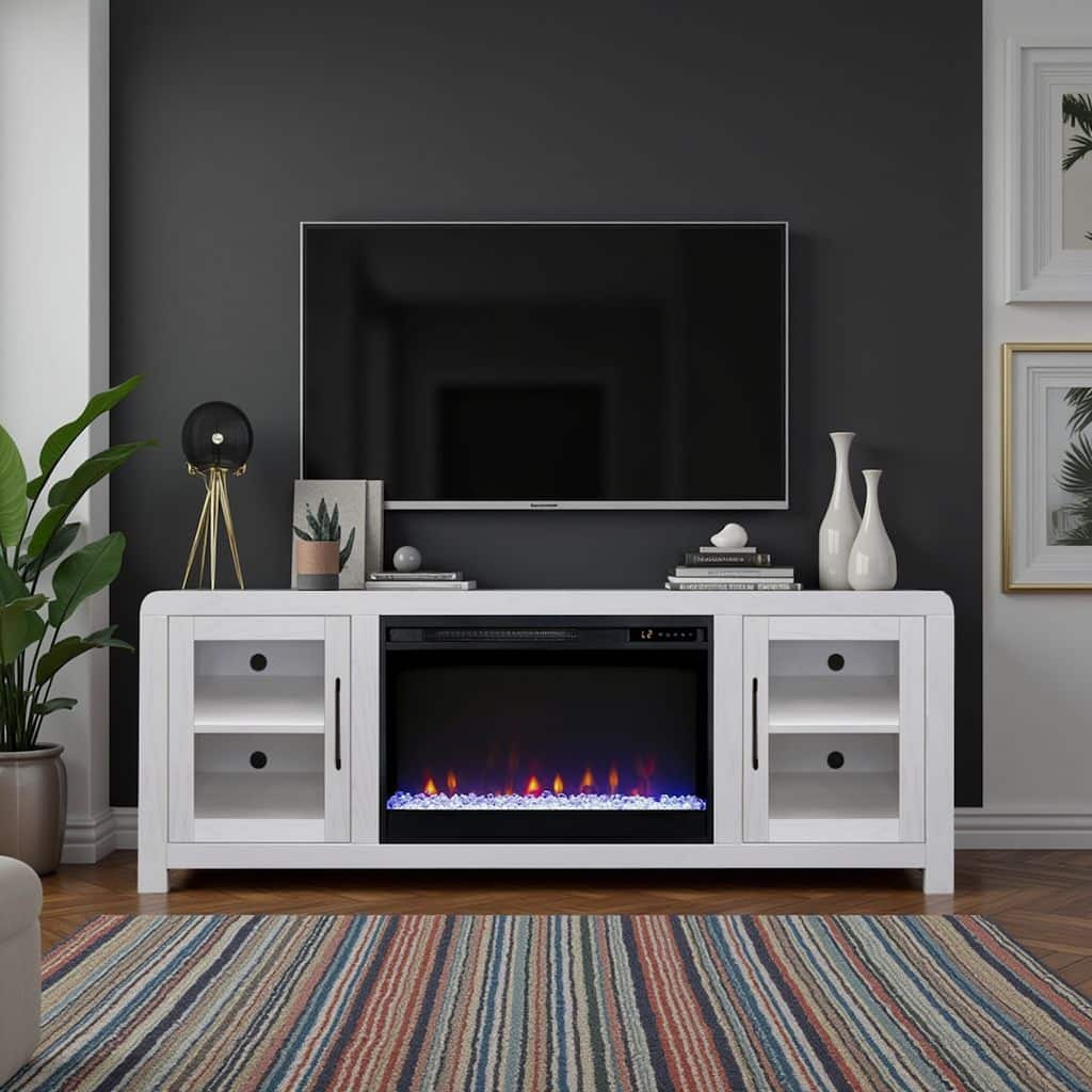 Bridgevine Home Haven 65 inch Fireplace TV Stand, for TVs up to 75 inches, Minimal Assembly