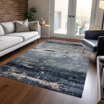 Machine Washable Indoor/ Outdoor Abstract Contemporary Chantille Rug