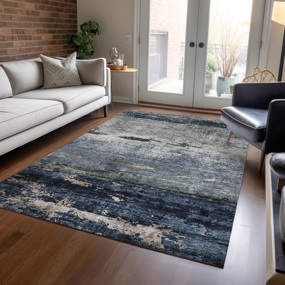 Machine Washable Indoor/ Outdoor Abstract Contemporary Chantille Rug
