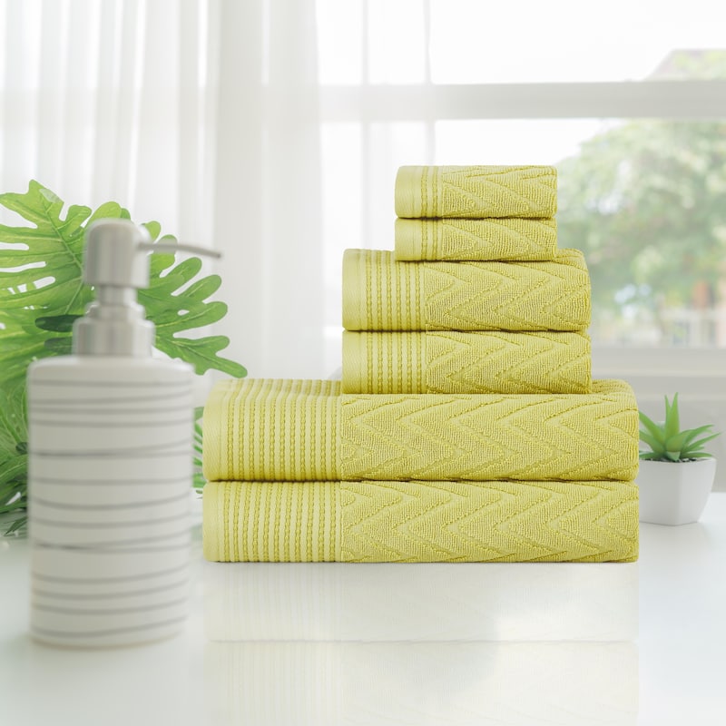 Superior Chevron Zero Twist Solid and Jacquard Cotton 6 Piece Towel Set